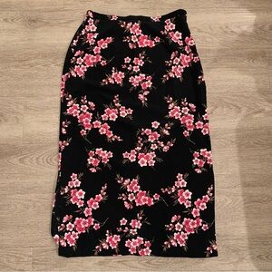Briggs Black Maxi Pink Cherry Blossom Skirt Size L